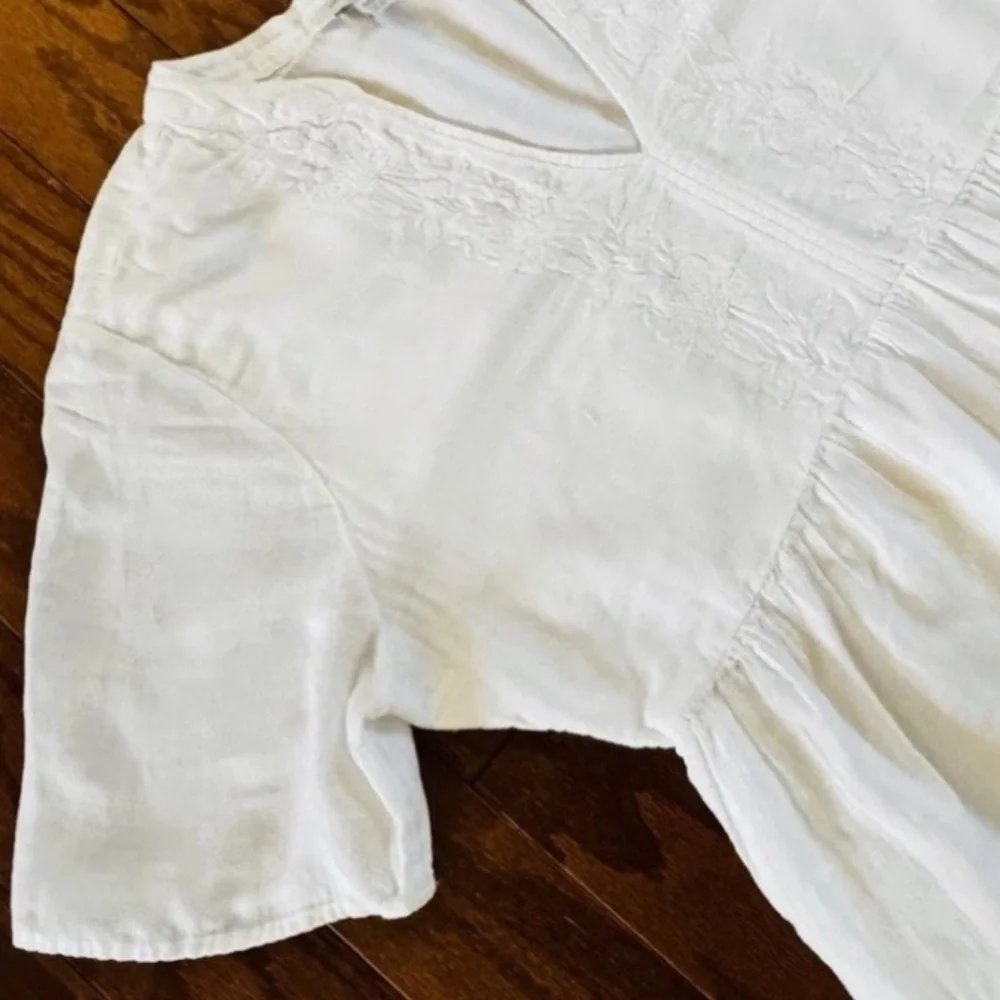 Lucky Brand White Boho Embroidered Babydoll Dress Ruffle Hem Women’s M - Picture 3 of 11